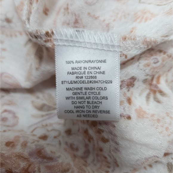 Boho Floral Peasant Top Cream Rayon Tie Front Status by Chenault Fairycore M - Picture 5 of 8